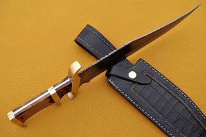 Cuchillo Bowie de Acero de Damasco Hecho a Mano con Mango de Madera y Funda de Cuero Fino, Cuchillo para Exteriores, Cuchillo al por Mayor - Product Image 3