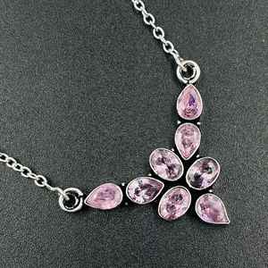 สีชมพูคุนไซต์ 925 เงินสเตอร์ลิงทำด้วยมือจี้พลอยสร้อยคอสำหรับผู้หญิงเด็กคุณภาพสูงการออกแบบที่ไม่ซ้ำกันของขวัญหรูหรา - Product Image 6