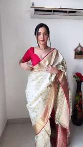 High Quality Heavy Jacquard Silk White color <b>saree</b> with Red jari Border Sarees with <b>Golden</b> Big Jacquard Weaving Border - Product Image 5