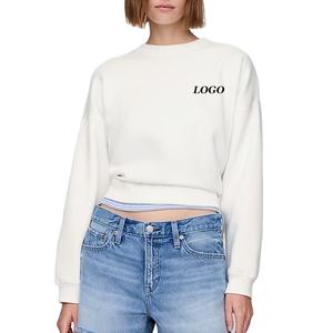 Sweat-shirt pour femme tendance à coupe courte avec manches longues et épaules tombantes pour un ajustement confortable et décontracté, design à prix avantageux - Product Image 1