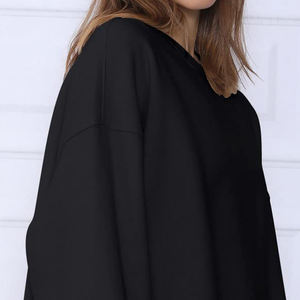 Sudaderas de algodón personalizadas para mujer Sudadera con capucha larga lisa con hombros caídos y cuello redondo Sudadera de lana para mujer - Product Image 3