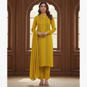 Indian Diwali Style Elegant <b>Women's</b> 3 Pcs Casual Lightweight Salwar Kameez <b>Suit</b> Solid Color Traditional Party Wear - Product Image 4