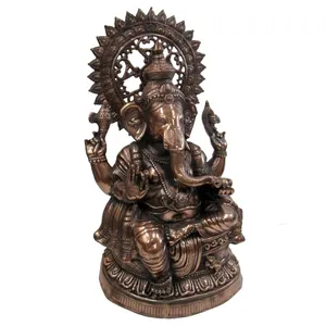Most Selling Decorative Aluminum Statue Ganesh Copper Antique Finished For Religious Gifts Item For Sale At Wholesale Price