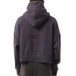 Sweat-shirt d'hiver unisexe en coton 100% délavé à l'acide, fermeture éclair vintage, broderie personnalisée, poids lourd, faible MOQ - Product Image 4