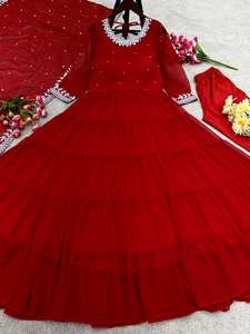 Presentamos un nuevo vestido de Georgette de imitación con volantes completamente cosido con parte inferior y vestido Dupatta listo para usar - Product Image 4