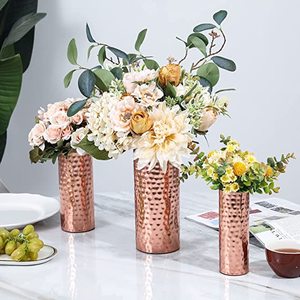 Vintage Style Metal Flower <b>Vase</b> in <b>Bronze</b> Tone Cylindrical Shape for Home & Wedding Tabletop Decor Floral <b>Vases</b> - Product Image 3