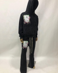 OEM ที่กําหนดเองหนา Unisex ไม่มีดิบปักเปียพัฟพิมพ์ชุดเหงื่อชุดผู้ชายชุดเหงื่อบานซ้อนกางเกงเหงื่อกางเกงขายาวและเสื้อกันหนาวหมวก Se - Product Image 3