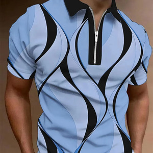 Cremallera para hombre para camisa Diseñador Pantalones cortos de golf Geometría gráfica Estampados lineales Turndown Mangas cortas Jersey Tela Secado rápido - Product Image 4