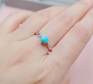 Anillo de plata de ley 2025 gemas Larimar redondas 6mm punta con bisel conjunto Phygital joyería de boda NFC Unisex Blockchain verificable - Product Image 5