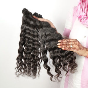 100% Paquetes naturales ondulados sin procesar Sin trama Onda profunda Cutícula alineada Templo Extensiones de cabello humano indio - Product Image 3