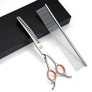 Ciseaux de toilettage pour chiens et chats en acier inoxydable de haute qualité, personnalisables, 7,5 pouces, réglables, sûrs, autonettoyants, réutilisables, dorés ANAAIF - Product Image 1