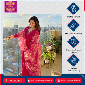 Diseño elegante, ropa de fiesta de la mejor calidad, conjunto de Chanderi Kurti Pent Palazzo puro y trabajo bordado, Organza Dupatta con encaje - Product Image 2