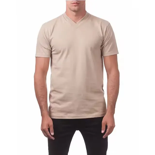 High Quality Men T-Shirt V-Neck Short Sleeve Compressed Anti-Pilling Breathable Sustainable Anti-Shrink V-Neck Best Cotton Shirt