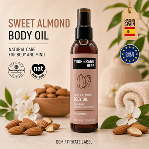 Aceite de Almendras Dulces de Marca Privada 200ml OEM |   Aceite Corporal de Almendras 100% Puro |   Cuidado Hidratante para Estrías |   Hecho en España, UE - Product Image 1