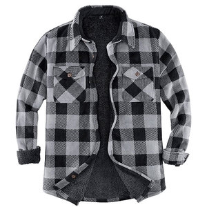 Custom Logo Men's Sherpa <b>Fleece</b> <b>Lined</b> Flannel Jacket <b>Shirt</b> for Men Warm Brushed Plaid High Quality <b>Shirt</b> Jackets - Product Image 1
