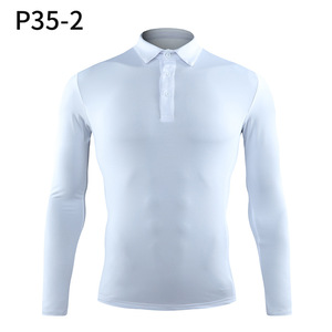 Elástico de manga larga deportes gimnasio desgaste Logo secado rápido Atlético hombres apretado liso compresión Polo camiseta para hombres DDP envío - Product Image 5