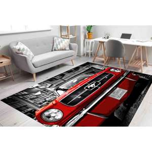 Alfombra Ford Mustang Shelby, Alfombras de coche rojas, Alfombras Ford Mustang, Alfombra estampada, Alfombra de terciopelo - Product Image 2