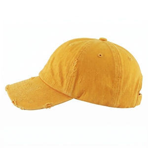 Casquette de baseball vintage en coton sergé délavé, 6 panneaux, réglable, unisexe, jaune uni, décontractée, printemps, bordure vieillie, broderie 3D - Product Image 2