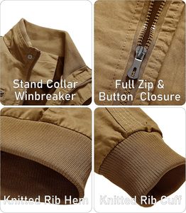 Vestes pour hommes en coton léger multi-poches avec fermeture éclair et col montant sur le devant Coupe-vent Fermeture éclair pleine longueur avec bouton pression - Product Image 4