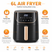 Friteuse à air de grande capacité 6L, friteuse électrique multifonctionnelle pour la maison, 1200W, commande tactile, corps en plastique, appareil de cuisson sans huile