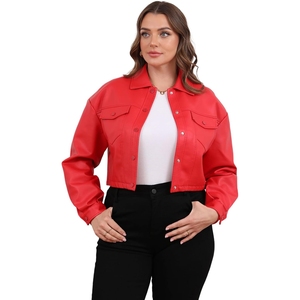 Chaqueta de piel de oveja auténtica para mujer de motocicleta al por mayor chaqueta de piel auténtica de primavera a la moda estilo bombardero recortada para mujer - Product Image 1