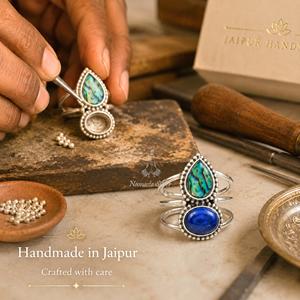 Abalone and <b>Lapis</b> <b>Lazuli</b> <b>Ring</b>, 925 Sterling Silver Vertical Gemstone - Product Image 6