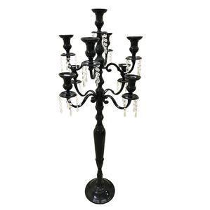 Candélabre à 9 bras enduit de poudre noire nouveau design fait à la main candélabre en métal décoratif de vente chaude avec cristal suspendu - Product Image 1