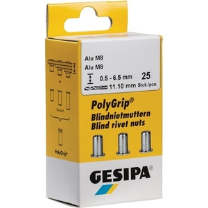 Tuerca Remachable Ciega PolyGrip M6 de Aluminio 9 x 18 mm, Paquete de 25 Piezas de GESIPA - Product Image 1
