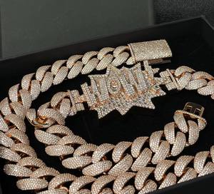 Collar de Cadena Cubana con Incrustaciones de Moissanita en Oro Rosa, Cierre de Estrella WOW Personalizado, Plata 925, Estilo Hip Hop Miami, Fabricante de Joyería al por Mayor - Product Image 2