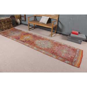 Tapis turc vintage 2,9x11,1 pi (88x337 cm), tapis rouge uni - Product Image 1
