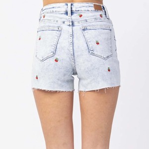 กางเกงขาสั้นผ้าฝ้ายระบายอากาศเอวสูงของผู้หญิงซักด้วยกรดจากฝรั่งเศสผ้าผลซักได้กำหนดโลโก้ได้อย่างรวดเร็ว - Product Image 5