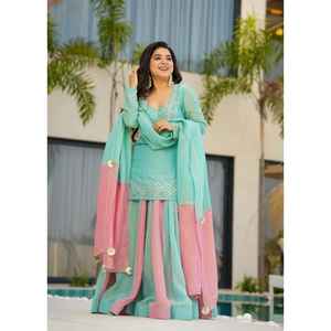 Lanzamiento del nuevo diseñador Party Wear Look Heavy Curancy Silk Top Lehenga & Dupatta Set - Product Image 1