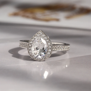 Anillo personalizable de Plata de Ley 925 para mujer, anillo de compromiso de boda con halo de piedra de corte de pera de 1 quilate, certificado IGI para fiestas - Product Image 1
