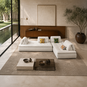Divano Componibile Moderno di Design <span class=keywords><strong>Beige</strong></span>, Profilo Basso in Cotone <span class=keywords><strong>e</strong></span> Lino con Schienali Mobili per Villa di Lusso - Product Image 2