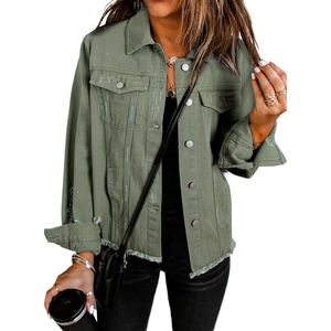 Chaqueta vaquera de algodón crudo para mujer, ropa de abrigo informal transpirable de lavado medio para múltiples trajes - Product Image 6