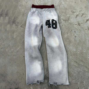 Heavy Baggy Heavyweight Acid Wash Vintage Flare Sweat Stacked <b>Pants</b> Men Custom Double Waist <b>Cargo</b> Streetwear Loose Sweatpants - Product Image 4