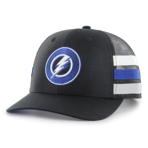 Casquettes de camionneur à rayures latérales Logo brodé Patches Noir/Blanc et Bleu/Vert Fermeture Snapback Plastique Boucle à une rangée Unisexe - Product Image 1