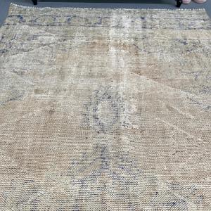 Turkish Large Rug, 4.8x10 ft Vintage Rug, <b>Brown</b> Check <b>Wool</b> Rug - Product Image 4