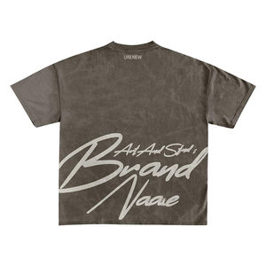 Conjunto de camiseta de estilo vintage y lavado ácido personalizado para hombre, serigrafía sencilla transpirable - Product Image 2