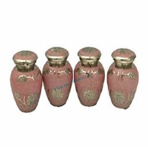 Fancy Pink and Gold Esmalte Acabado Flores Grabado Metal Cenizas humanas Urnas de cremación Accesorios funerarios Suministros a bajo precio - Product Image 1