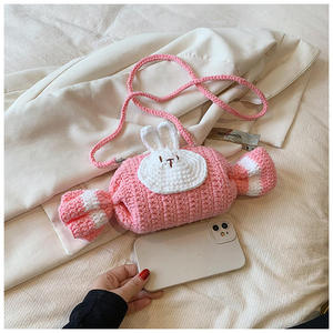 Sac bandoulière en coton au crochet, motif lapin blanc et bonbon, avec nœud moyen et fermeture à crochet, tendance, portable, pour femme, cadeau mignon - Product Image 4