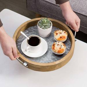 2025 Best-seller Plateau de service alimentaire en métal Ensemble personnalisé de 2 tailles Plateau de service alimentaire en métal galvanisé avec poignée en corde de jute - Product Image 6