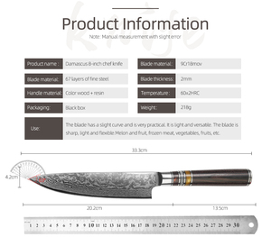 Cuchillo de Chef de acero damasco de alto carbono profesional japonés de fábrica de cubiertos OEM ODM personalizado al por mayor con mango de madera Pakka - Product Image 2