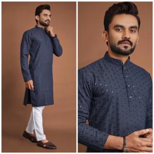 Designer <b>Men's</b> Premium Quality Cotton Fabric Kurta Pajama Premium Rayon Wedding and <b>Festive</b> Party <b>Wear</b> with Sequence Work - Product Image 6