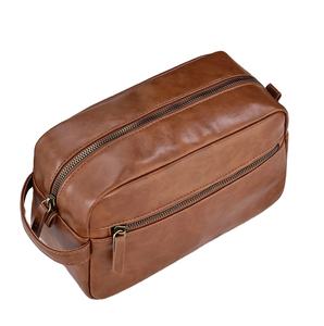 Bolsa de Maquillaje de Cuero Impermeable de Gran Capacidad con Cierre de Cremallera, Portátil, para Hombre, Organizador de Artículos de Aseo, Color Marrón, Estilo Dopp Kit - Product Image 1