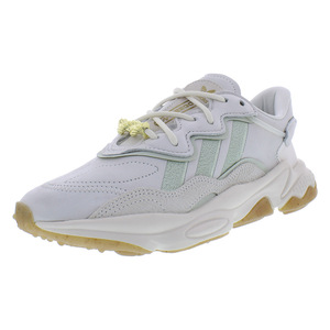 Chaussures de marche tendance pour femme Adidas Ozweego, blanc nuage/vert lin/blanc cassé, cuir véritable, maille, tendance mode - Product Image 1