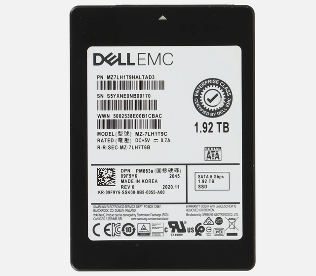 Server SSD for Dell 1.92TB SATA 6G 2.5" Solid State SSD 09F9Y6/9F9Y6 MZ-7LH1T9C +14/15th Gen High Efficiency SSD