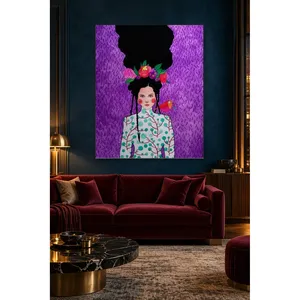 Impression sur toile Fida avec fond violet, fille avec couronne de fleurs et tresses - Product Image 3