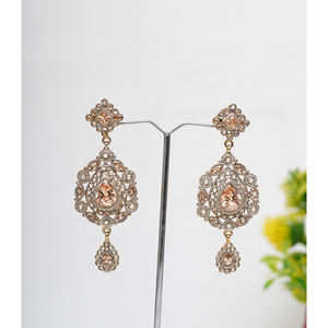 Collier pakistanais plaqué or massif 24 carats, ensemble de pierres de zircon clair faites à la main, bijoux classiques pour femmes pour les mariages et les fêtes - Product Image 3