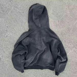 Custom Acid Washed 100% Cotton Thick Pullover Hoodie with Distressed Embroidery and Print Design Oversized Fit Quick Dry - Product Image 2